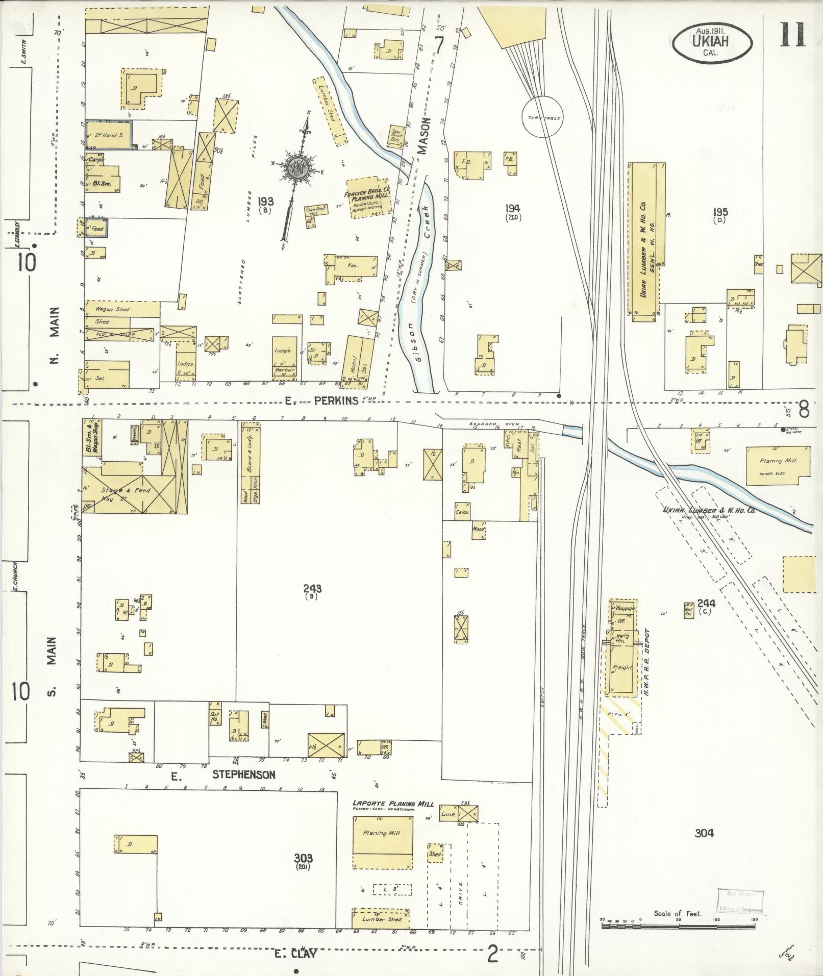 Sanborn Fire Insurance Map from Ukiah, Mendocino County, California (1911), Sheet #0011 - Complete Map Set gallery image, historic Sanborn map, vintage wall art, California California