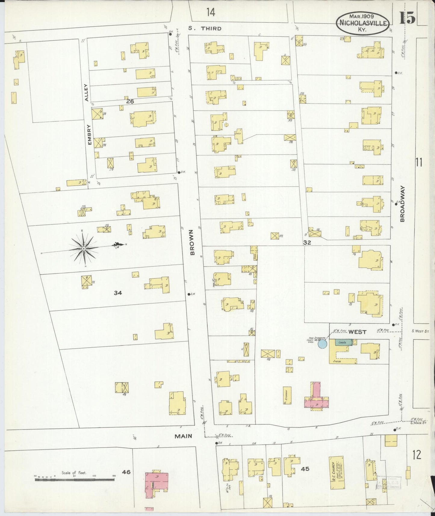 Sanborn Fire Insurance Map from Nicholasville, Jessamine County, Kentucky (1909), Sheet #0015 - Complete Map Set gallery image, historic Sanborn map, vintage wall art, Kentucky Kentucky