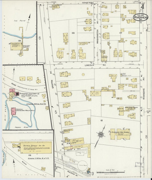 Sanborn Fire Insurance Map from Riverhead, Suffolk County, New York (1920), Sheet #0004 - Historic Sanborn Fire Insurance Map Print, vintage old map wall art, antique decor, genealogy gift, New York New York map