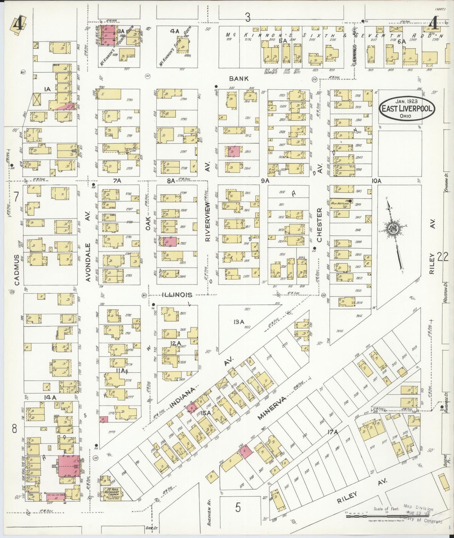 Sanborn Fire Insurance Map from East Liverpool, Columbiana County, Ohio (1923), Sheet #0004 - Historic Sanborn Fire Insurance Map Print, vintage old map wall art, antique decor, genealogy gift, Ohio Ohio map