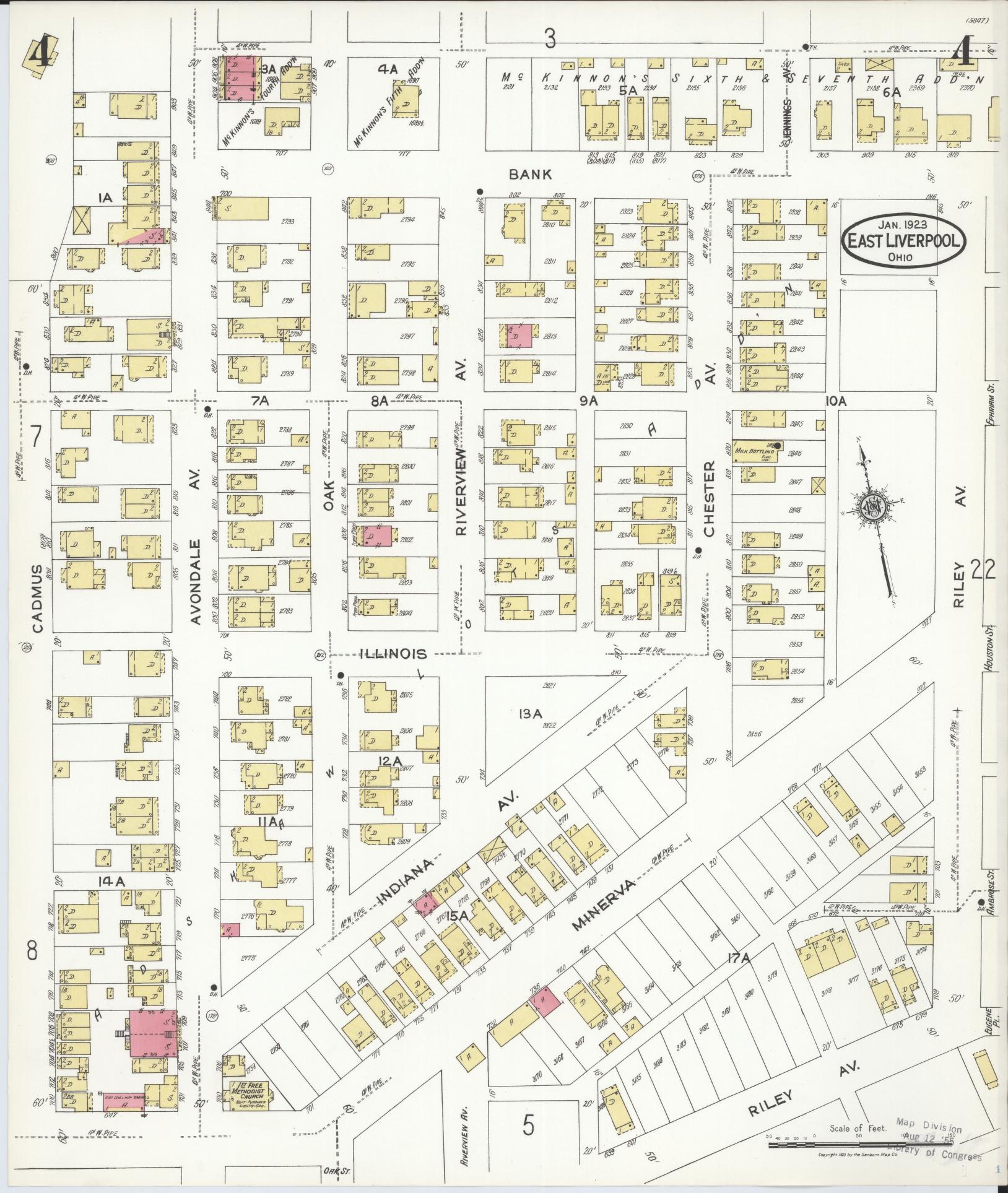 Sanborn Fire Insurance Map from East Liverpool, Columbiana County, Ohio (1923), Sheet #0004 - Historic Sanborn Fire Insurance Map Print, vintage old map wall art, antique decor, genealogy gift, Ohio Ohio map