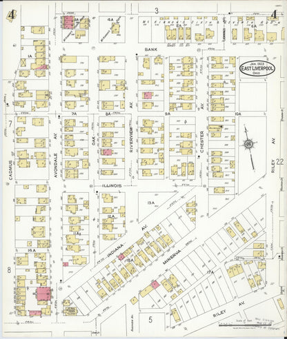 Sanborn Fire Insurance Map from East Liverpool, Columbiana County, Ohio (1923), Sheet #0004 - Historic Sanborn Fire Insurance Map Print, vintage old map wall art, antique decor, genealogy gift, Ohio Ohio map