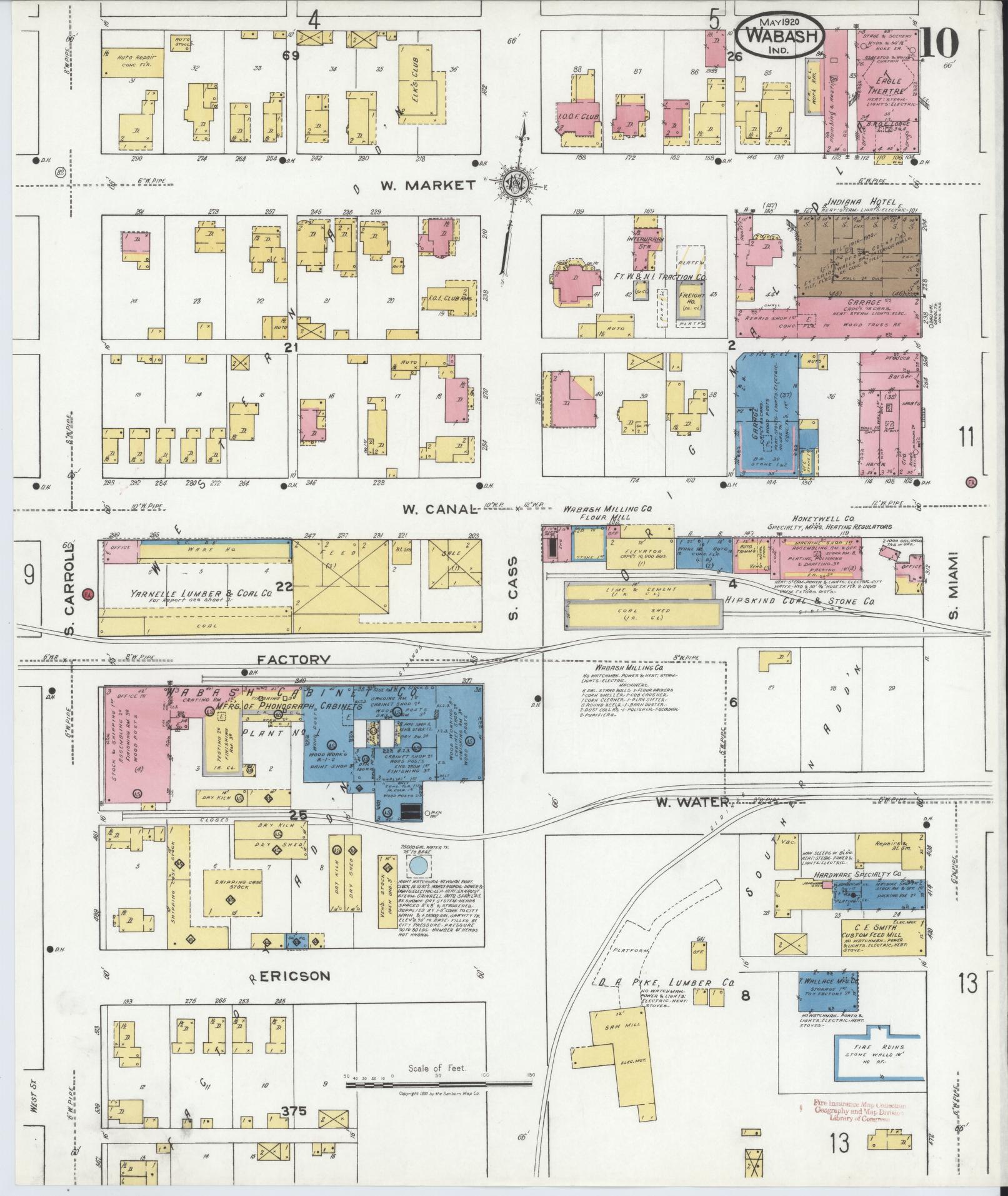 Sanborn Fire Insurance Map from Wabash, Wabash County, Indiana (1920), Sheet #0010 - Complete Map Set gallery image, historic Sanborn map, vintage wall art, Indiana Indiana