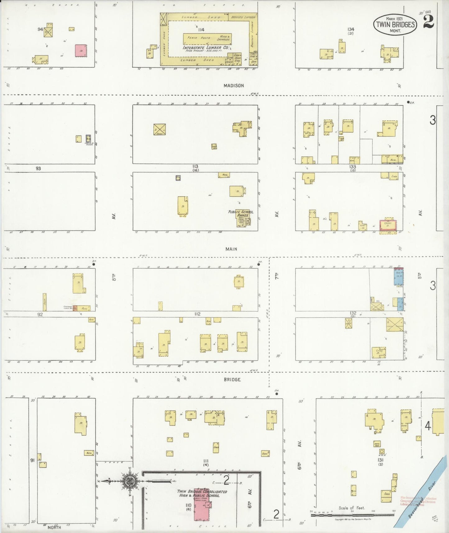 Sanborn Fire Insurance Map from Twin Bridges, Madison County, Montana (1921), Sheet #0002 - Complete Map Set gallery image, historic Sanborn map, vintage wall art, Montana Montana