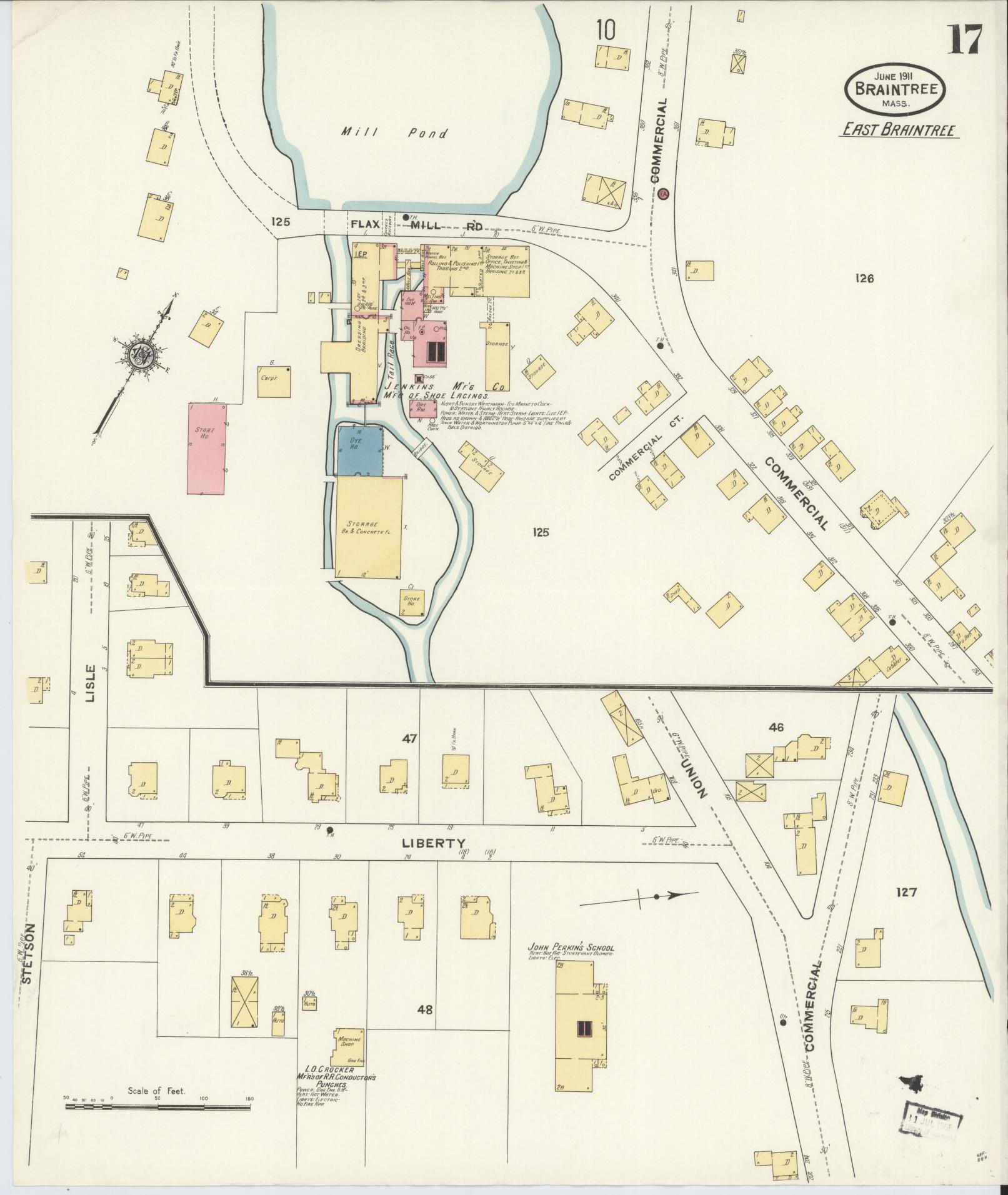 Sanborn Fire Insurance Map from Braintree, Norfolk County, Massachusetts (1911), Sheet #0017 - Complete Map Set gallery image, historic Sanborn map, vintage wall art, Massachusetts Massachusetts