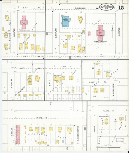 Sanborn Fire Insurance Map from Hutchinson, Reno County, Kansas (1905), Sheet #0015 - Complete Map Set gallery image, historic Sanborn map, vintage wall art, Kansas Kansas
