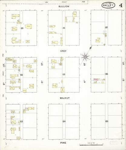 Sanborn Fire Insurance Map from Hailey, Blaine County, Idaho (1890), Sheet #0004 - Complete Map Set gallery image, historic Sanborn map, vintage wall art, Idaho Idaho