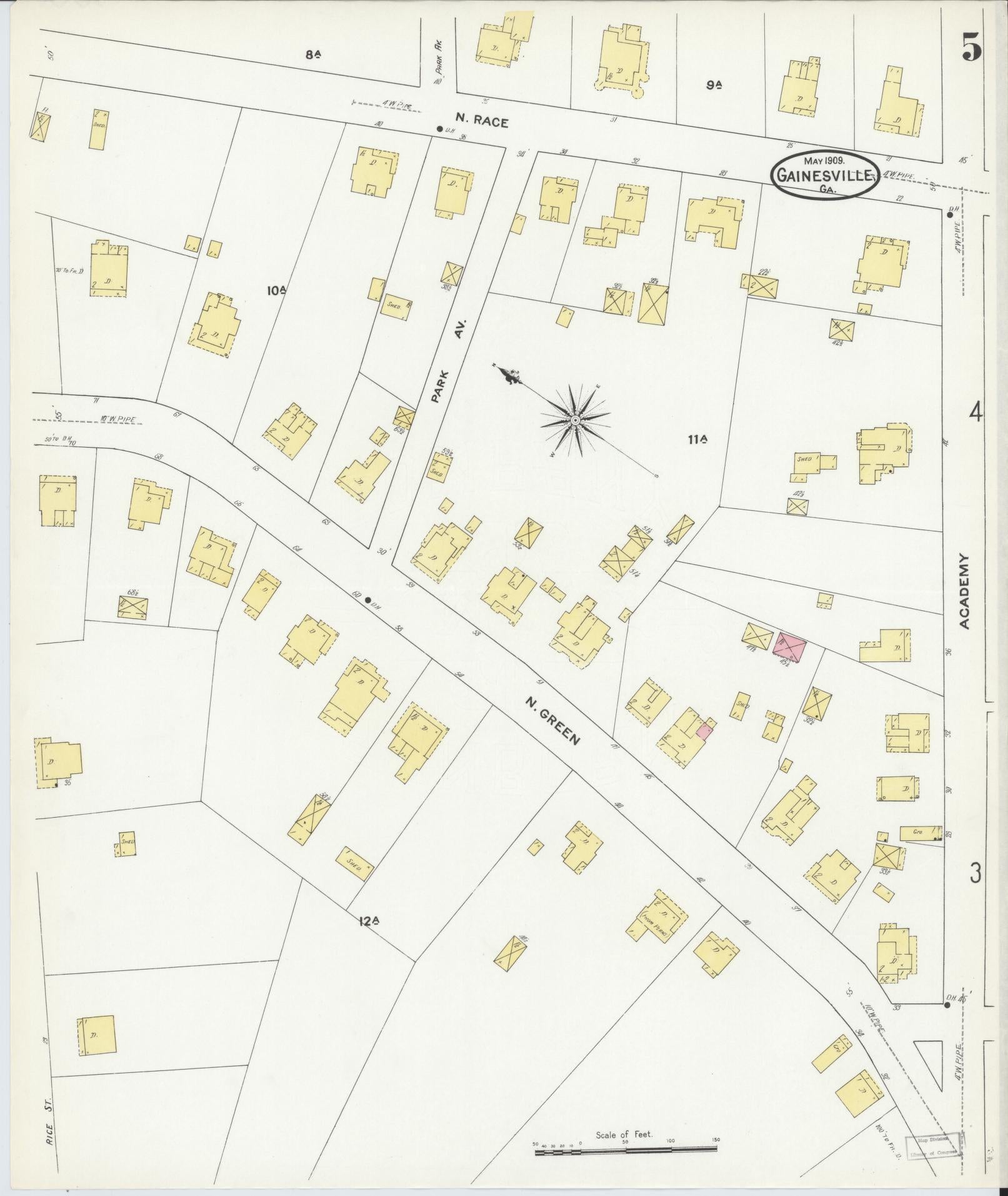 Sanborn Fire Insurance Map from Gainesville, Hall County, Georgia (1909), Sheet #0005 - Complete Map Set gallery image, historic Sanborn map, vintage wall art, Georgia Georgia