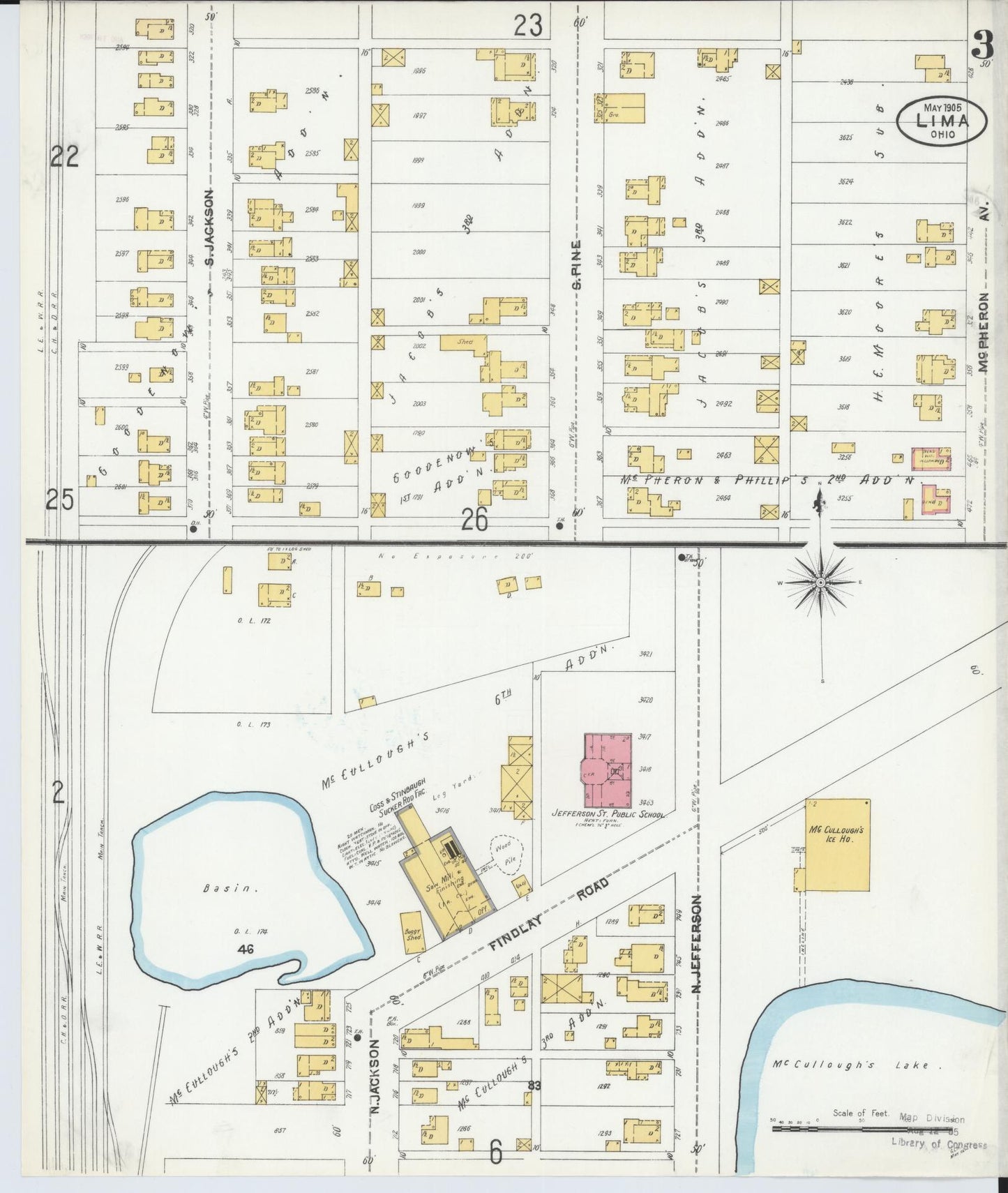 Sanborn Fire Insurance Map from Lima, Allen County, Ohio (1905), Sheet #0003 - Historic Sanborn Fire Insurance Map Print, vintage old map wall art, antique decor, genealogy gift, Ohio Ohio map