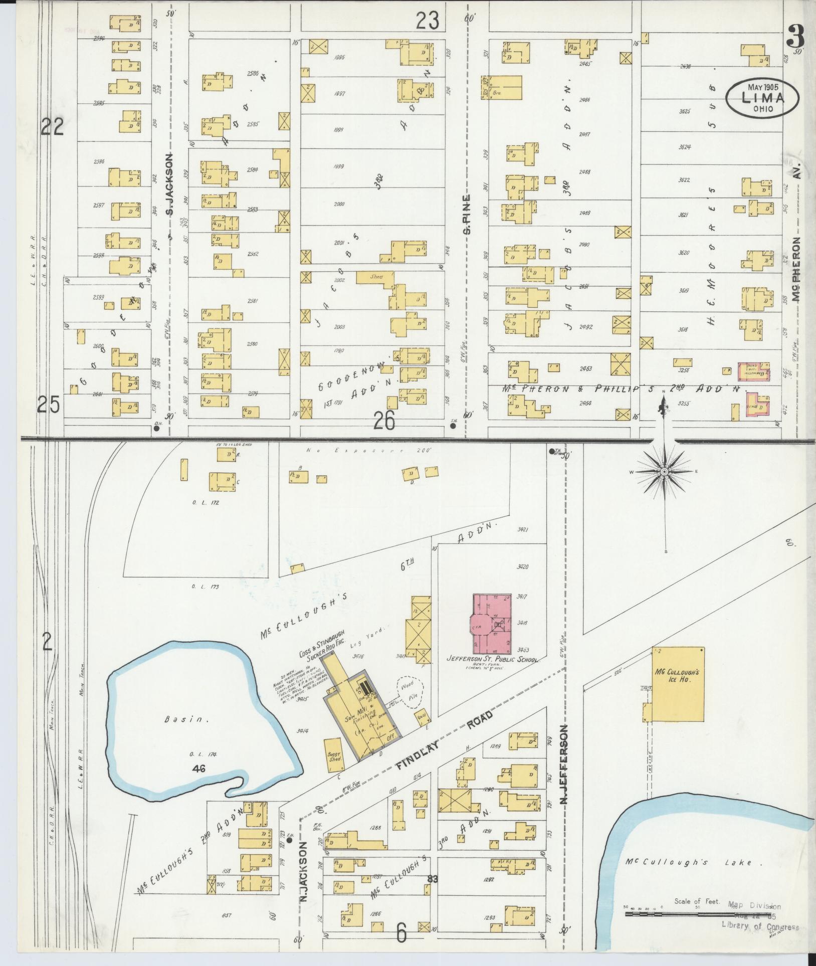 Sanborn Fire Insurance Map from Lima, Allen County, Ohio (1905), Sheet #0003 - Historic Sanborn Fire Insurance Map Print, vintage old map wall art, antique decor, genealogy gift, Ohio Ohio map