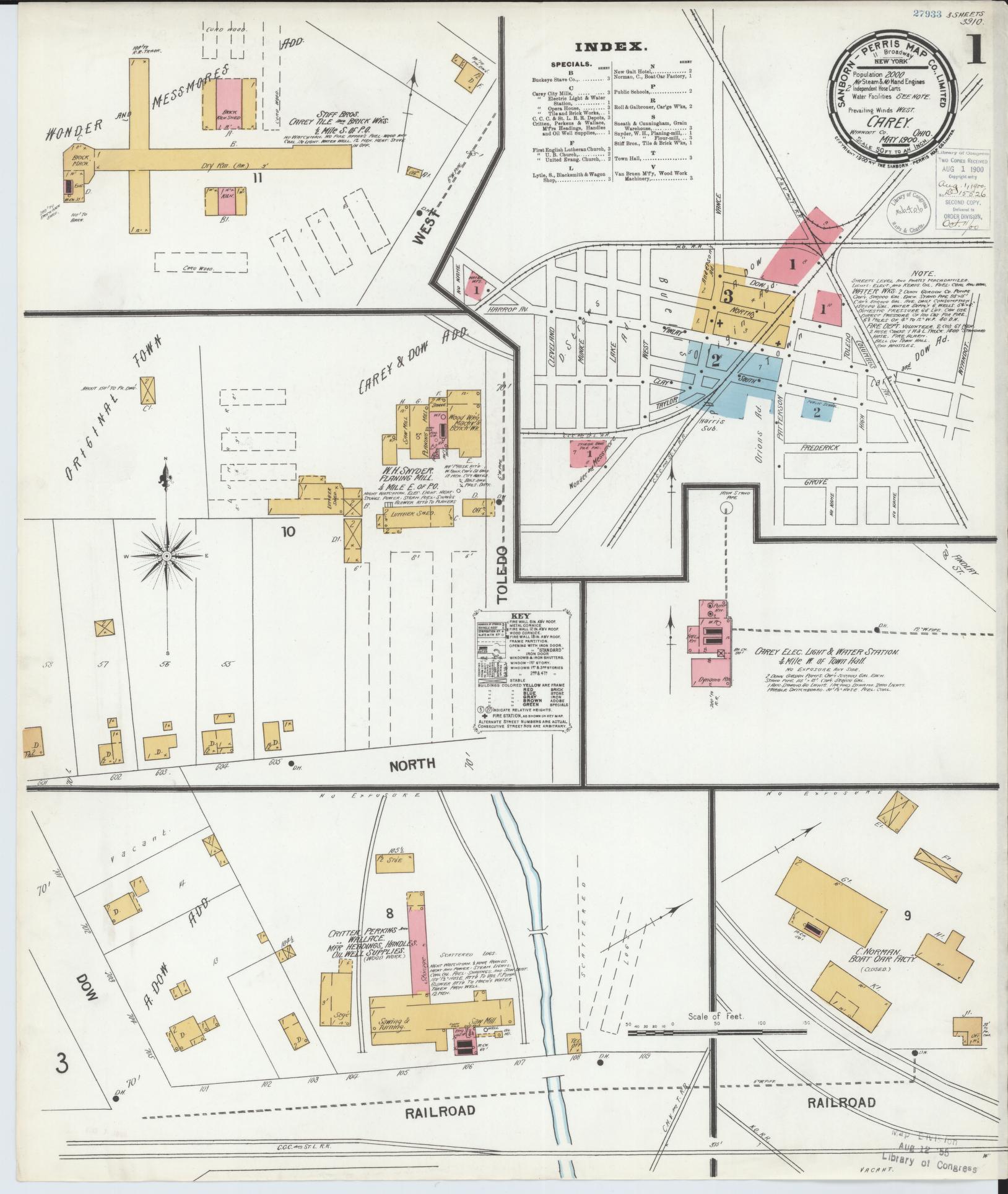 Sanborn Fire Insurance Map from Carey, Wyandot County, Ohio (1900), Sheet #0001 - Historic Sanborn Fire Insurance Map Print, vintage old map wall art, antique decor, genealogy gift, Ohio Ohio map