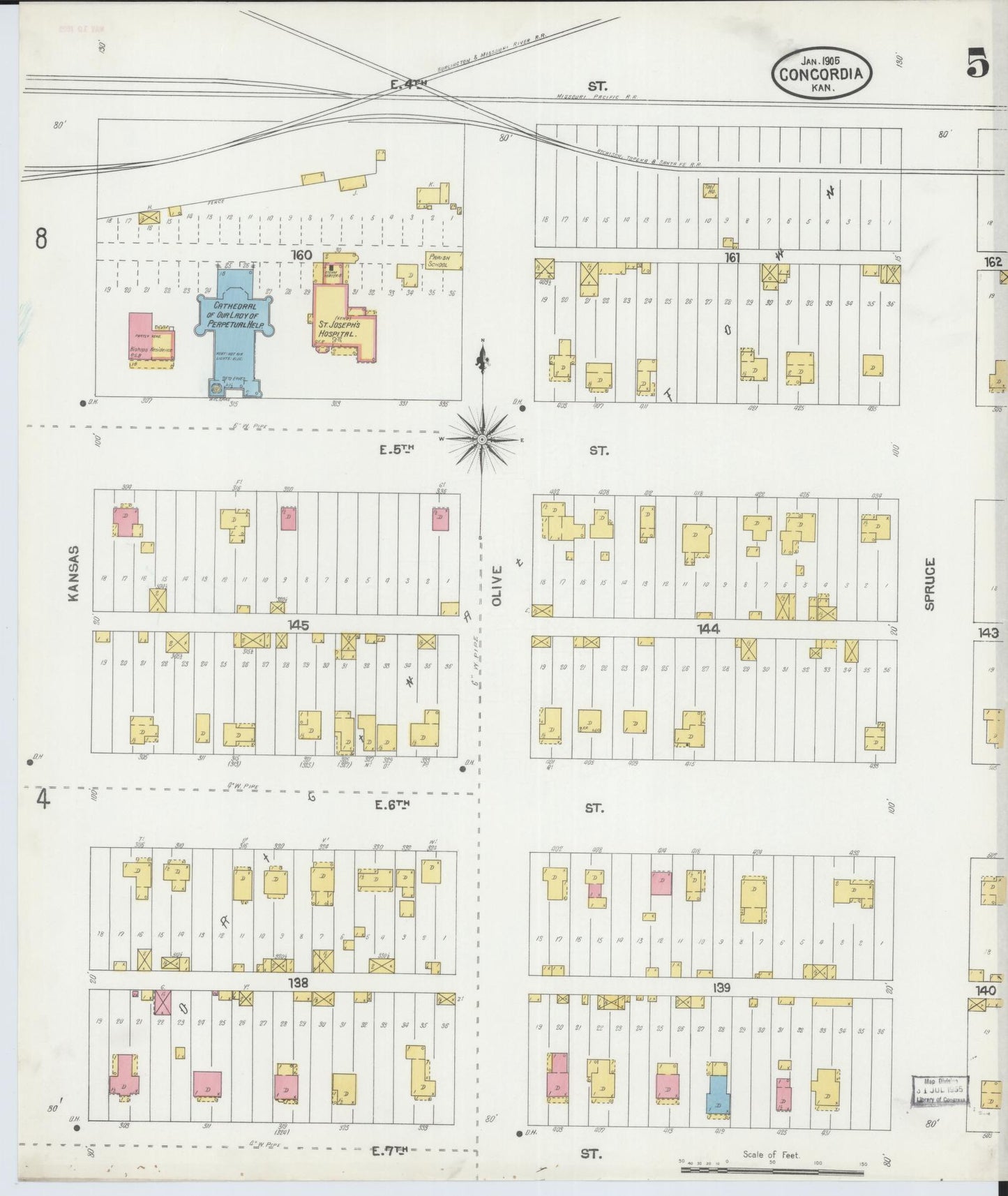 Sanborn Fire Insurance Map from Concordia, Cloud County, Kansas (1905), Sheet #0005 - Historic Sanborn Fire Insurance Map Print, vintage old map wall art, antique decor, genealogy gift, Kansas Kansas map