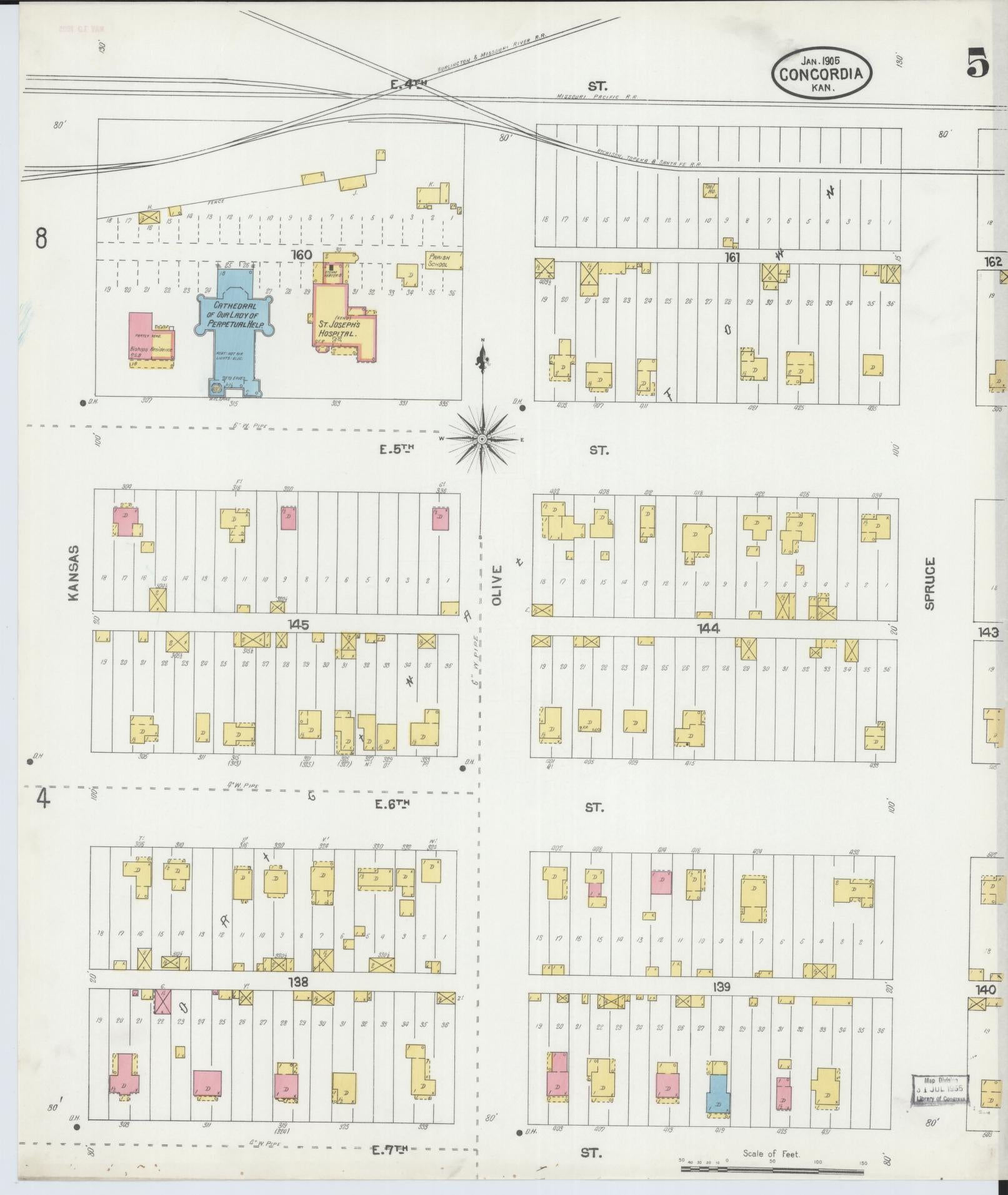 Sanborn Fire Insurance Map from Concordia, Cloud County, Kansas (1905), Sheet #0005 - Historic Sanborn Fire Insurance Map Print, vintage old map wall art, antique decor, genealogy gift, Kansas Kansas map