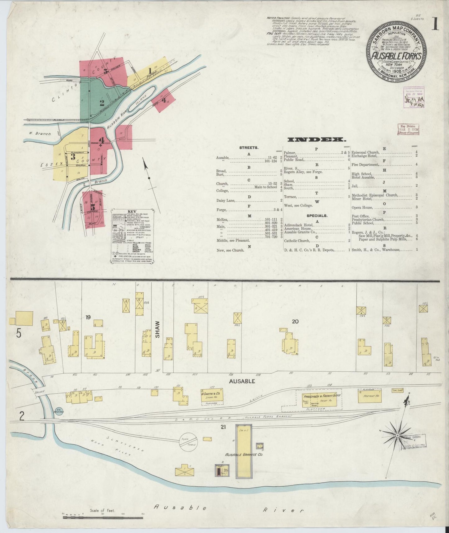 Sanborn Fire Insurance Map from Au Sable Forks, Essex And Clinton Counties, New York. (1908) – Historic Sanborn Fire Insurance Map Print