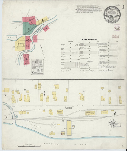 Sanborn Fire Insurance Map from Au Sable Forks, Essex And Clinton Counties, New York. (1908) – Historic Sanborn Fire Insurance Map Print