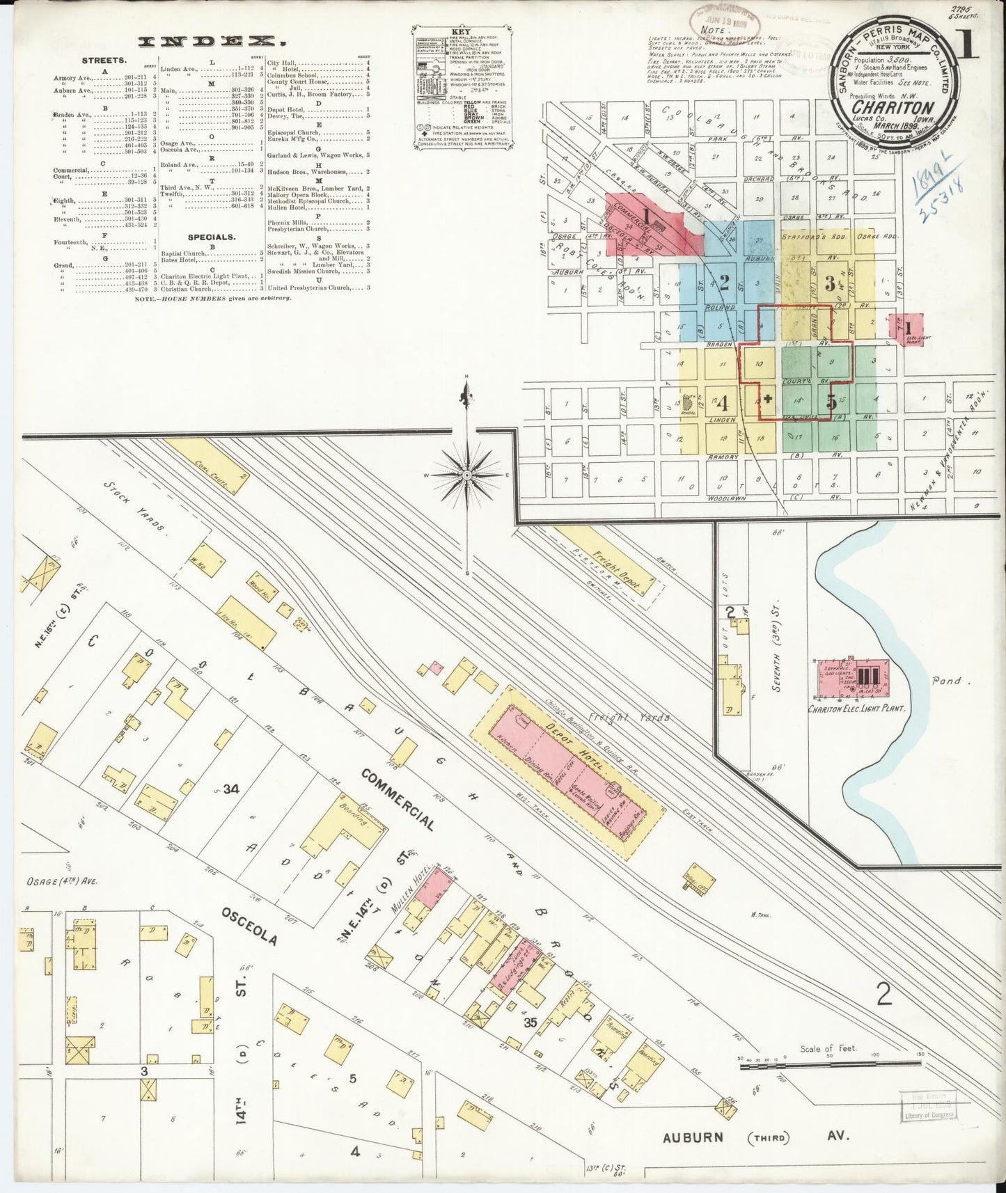 Sanborn Fire Insurance Map from Chariton, Lucas County, Iowa (1899), Sheet #0001 - Historic Sanborn Fire Insurance Map Print, vintage old map wall art
