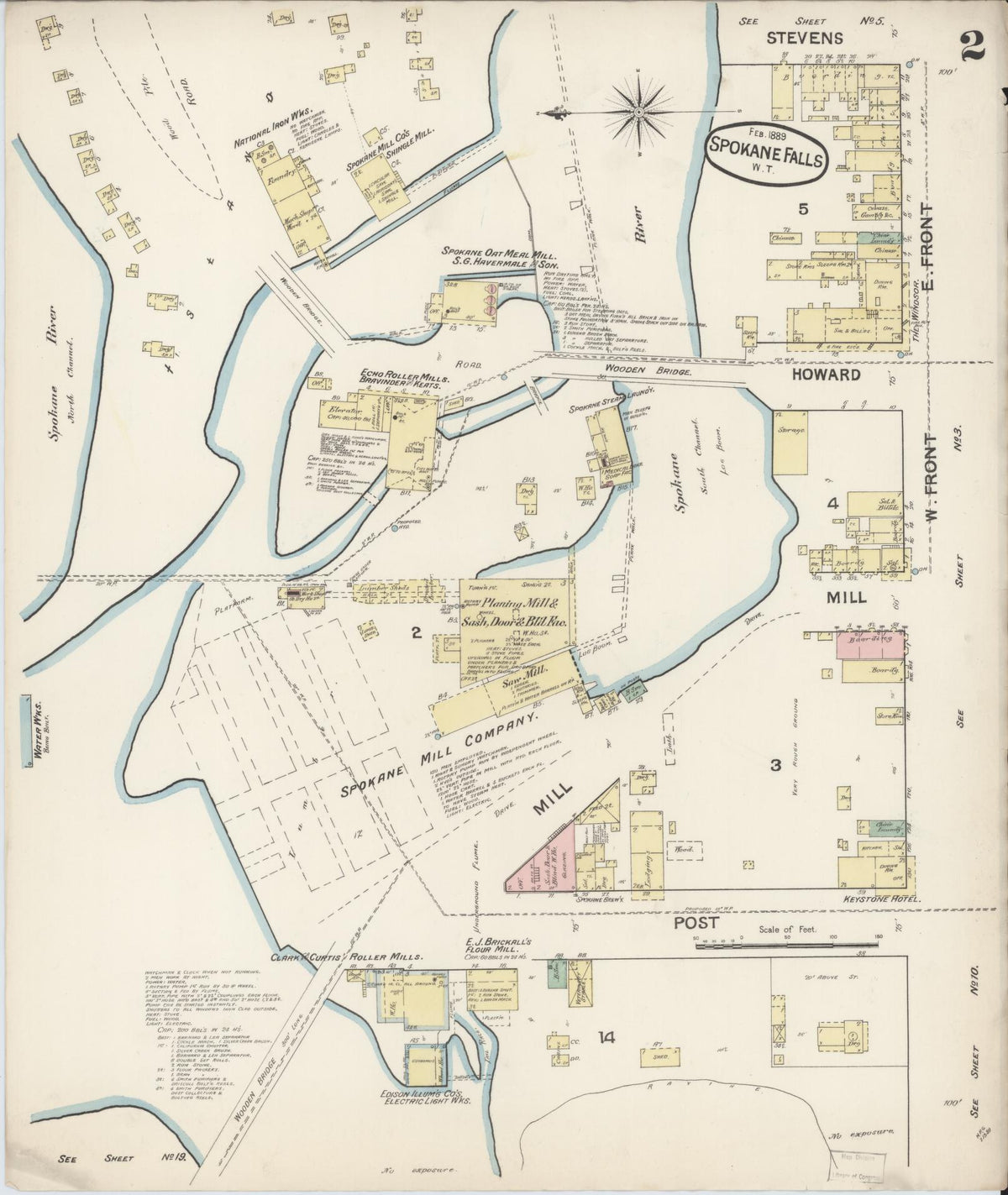 Sanborn Fire Insurance Map from Spokane, Spokane County, Washington (1889), Sheet #0002 - Historic Sanborn Fire Insurance Map Print, vintage old map wall art, antique decor, genealogy gift, Washington Washington map