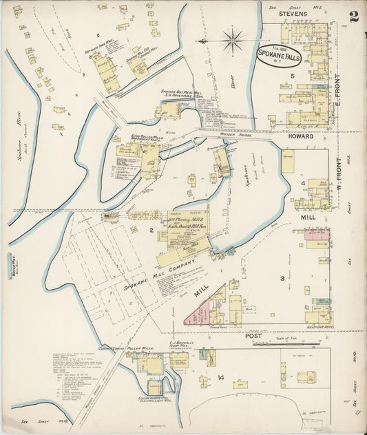 Sanborn Fire Insurance Map from Spokane, Spokane County, Washington (1889), Sheet #0002 - Historic Sanborn Fire Insurance Map Print, vintage old map wall art, antique decor, genealogy gift, Washington Washington map