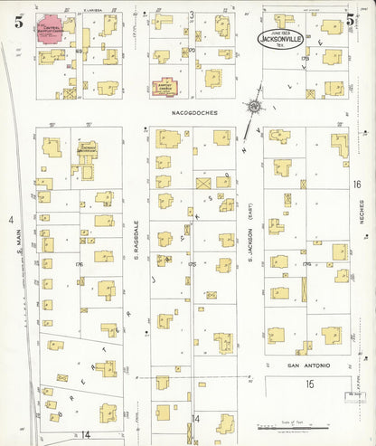 Sanborn Fire Insurance Map from Jacksonville, Cherokee County, Texas (1923), Sheet #0005 - Complete Map Set gallery image, historic Sanborn map, vintage wall art, Texas Texas