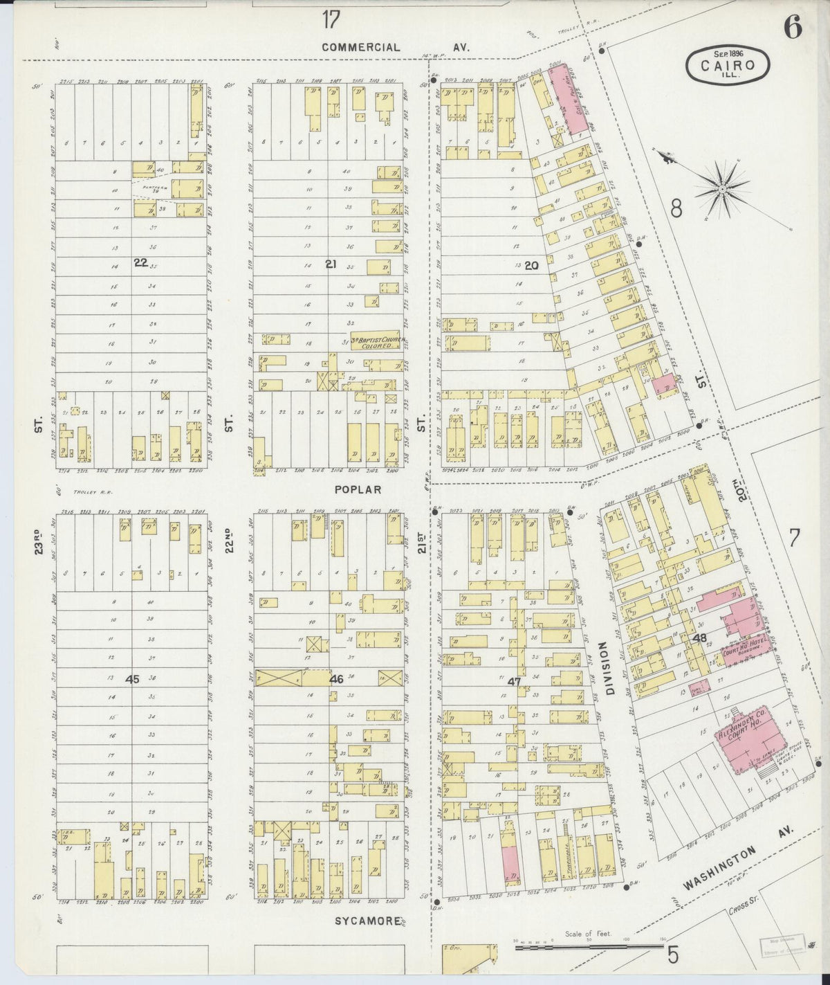 Sanborn Fire Insurance Map from Cairo, Alexander County, Illinois (1896), Sheet #0006 - Complete Map Set gallery image, historic Sanborn map, vintage wall art, Illinois Illinois