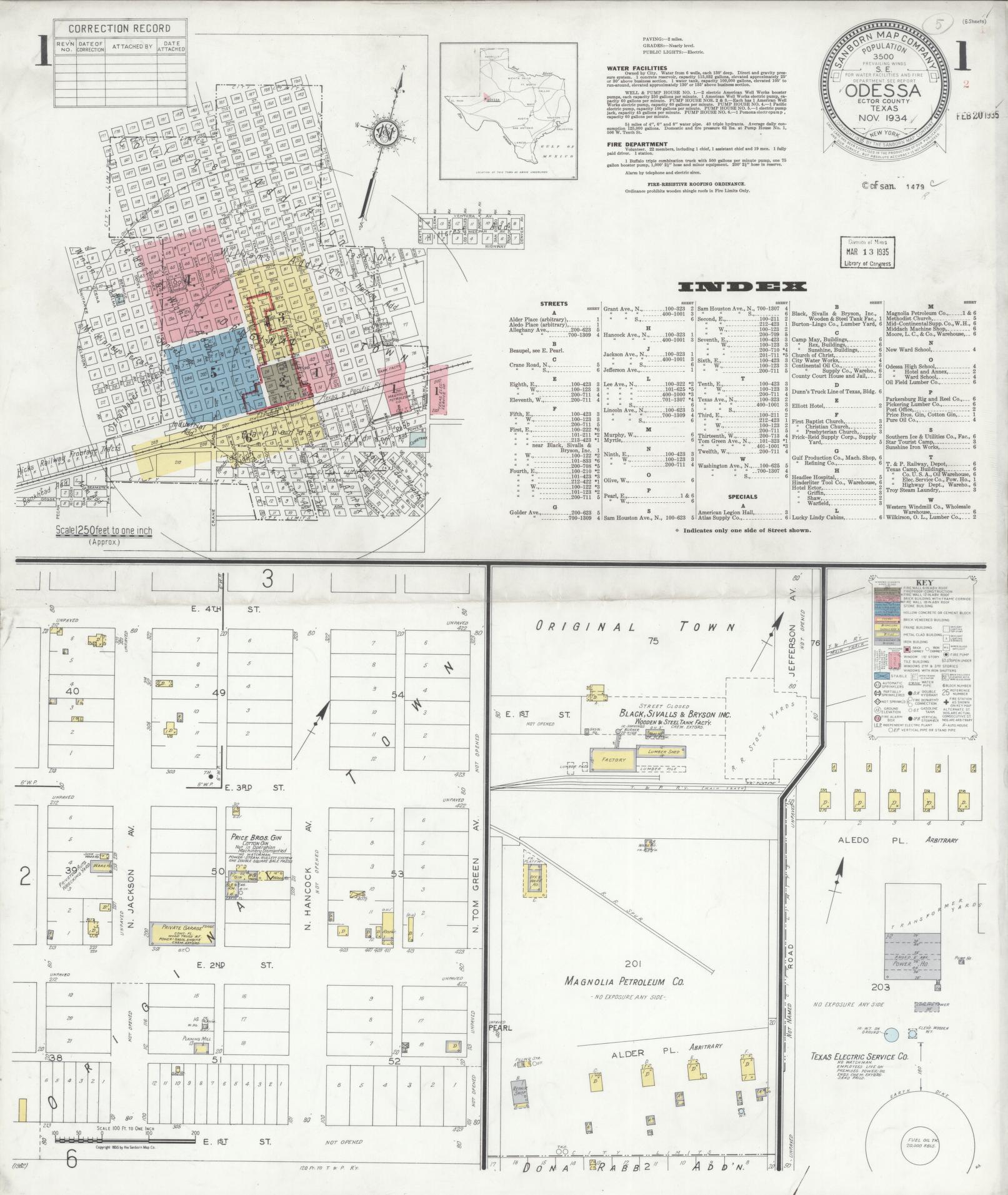 Sanborn Fire Insurance Map from Odessa, Edger County, Texas (1934), Sheet #0001 - Historic Sanborn Fire Insurance Map Print, vintage old map wall art, antique decor, genealogy gift, Texas Texas map