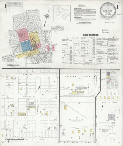 Sanborn Fire Insurance Map from Odessa, Edger County, Texas (1934), Sheet #0001 - Historic Sanborn Fire Insurance Map Print, vintage old map wall art, antique decor, genealogy gift, Texas Texas map