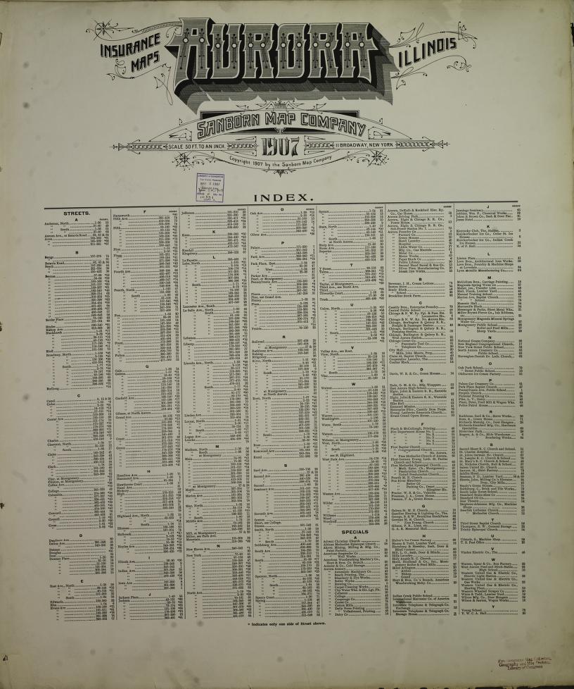 Sanborn Fire Insurance Map from Aurora, Kane County, Illinois. (1907) – Map View