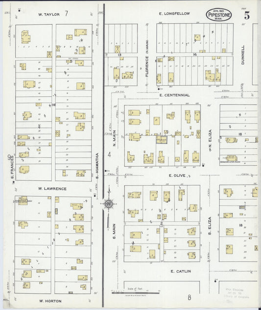 Sanborn Fire Insurance Map from Pipestone, Pipestone County, Minnesota (1921), Sheet #0005 - Historic Sanborn Fire Insurance Map Print, vintage old map wall art, antique decor, genealogy gift, Minnesota Minnesota map