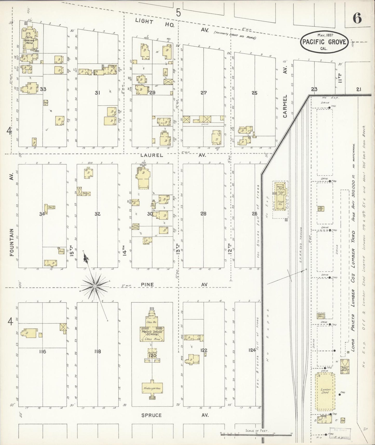 Sanborn Fire Insurance Map from Pacific Grove, Monterey County, California (1897), Sheet #0006 - Complete Map Set gallery image, historic Sanborn map, vintage wall art, California California
