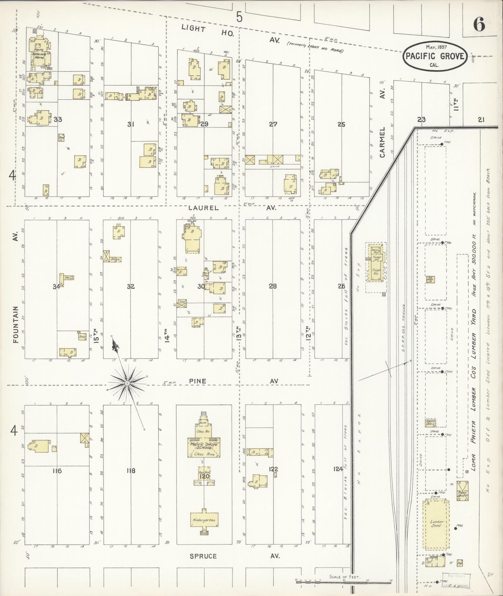 Sanborn Fire Insurance Map from Pacific Grove, Monterey County, California (1897), Sheet #0006 - Complete Map Set gallery image, historic Sanborn map, vintage wall art, California California