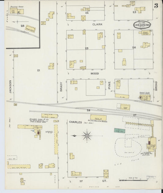 Sanborn Fire Insurance Map from Chesaning, Saginaw County, Michigan (1893), Sheet #0003 - Historic Sanborn Fire Insurance Map Print, vintage old map wall art, antique decor, genealogy gift, Michigan Michigan map
