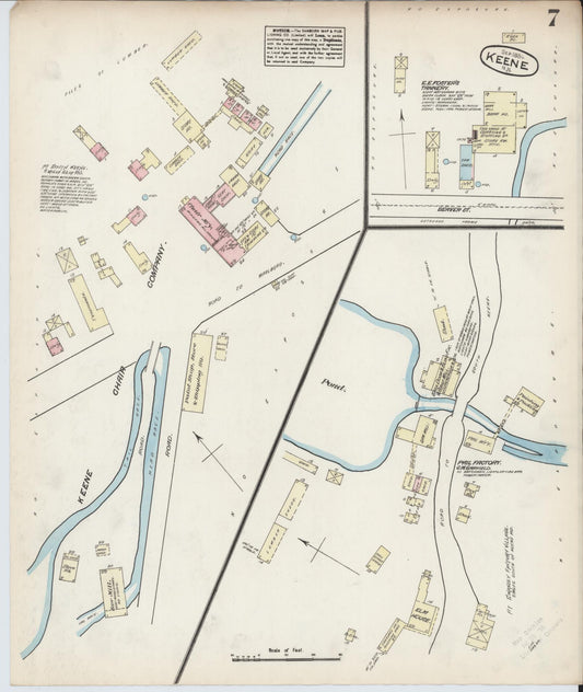 Sanborn Fire Insurance Map from Keene, Cheshire County, New Hampshire (1884), Sheet #0007 - Historic Sanborn Fire Insurance Map Print, vintage old map wall art, antique decor, genealogy gift, New Hampshire New Hampshire map