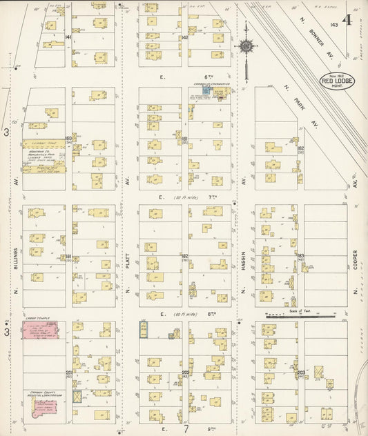 Sanborn Fire Insurance Map from Red Lodge, Carbon County, Montana (1912), Sheet #0004 - Historic Sanborn Fire Insurance Map Print, vintage old map wall art, antique decor, genealogy gift, Montana Montana map
