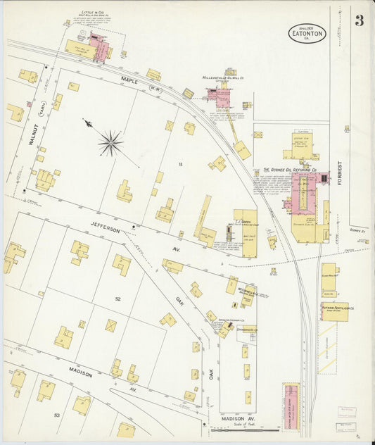 Sanborn Fire Insurance Map from Eatonton, Putnam County, Georgia (1909), Sheet #0003 - Historic Sanborn Fire Insurance Map Print, vintage old map wall art, antique decor, genealogy gift, Georgia Georgia map