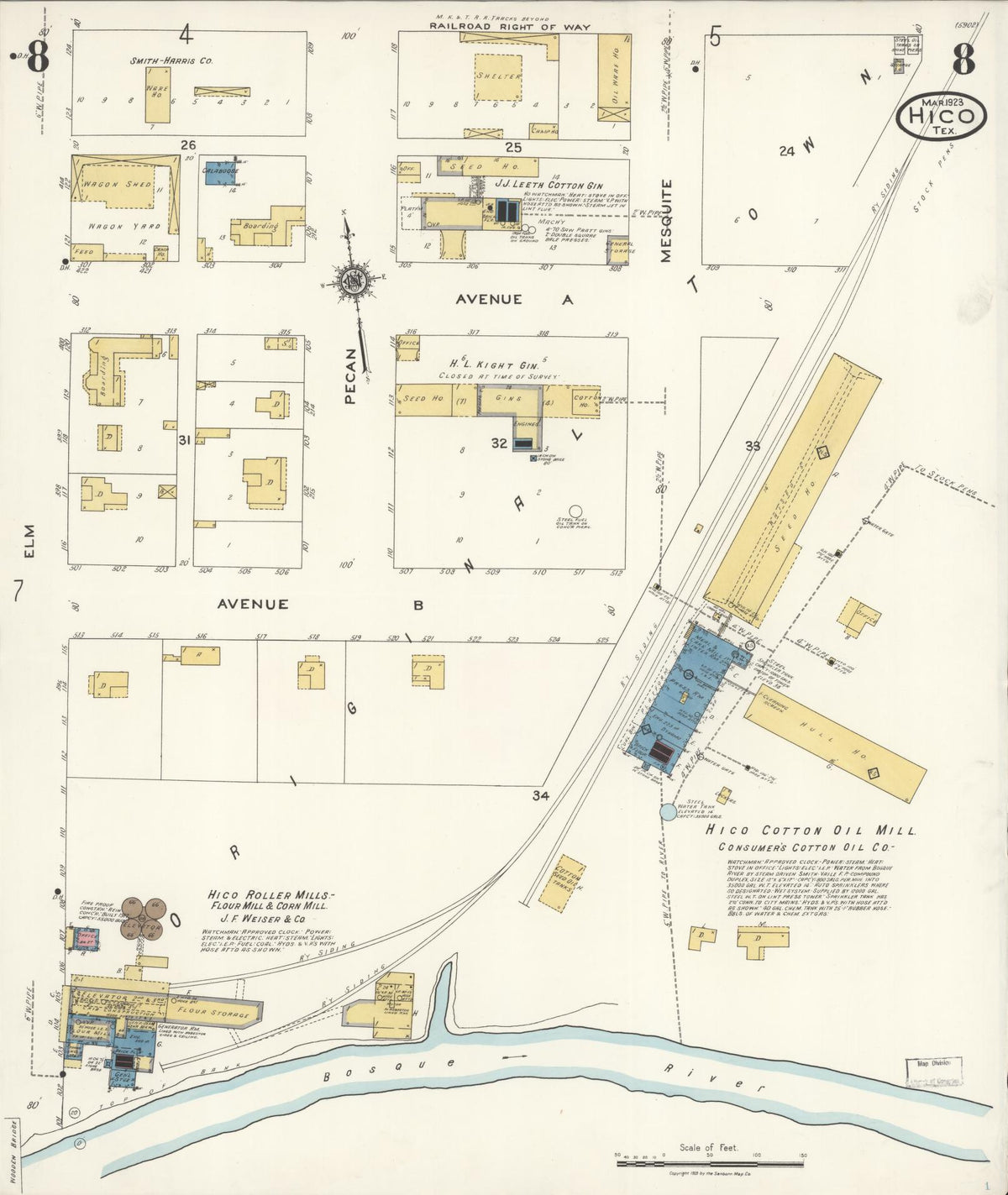 Sanborn Fire Insurance Map from Hico, Hamilton County, Texas (1923), Sheet #0008 - Complete Map Set gallery image, historic Sanborn map, vintage wall art, Texas Texas