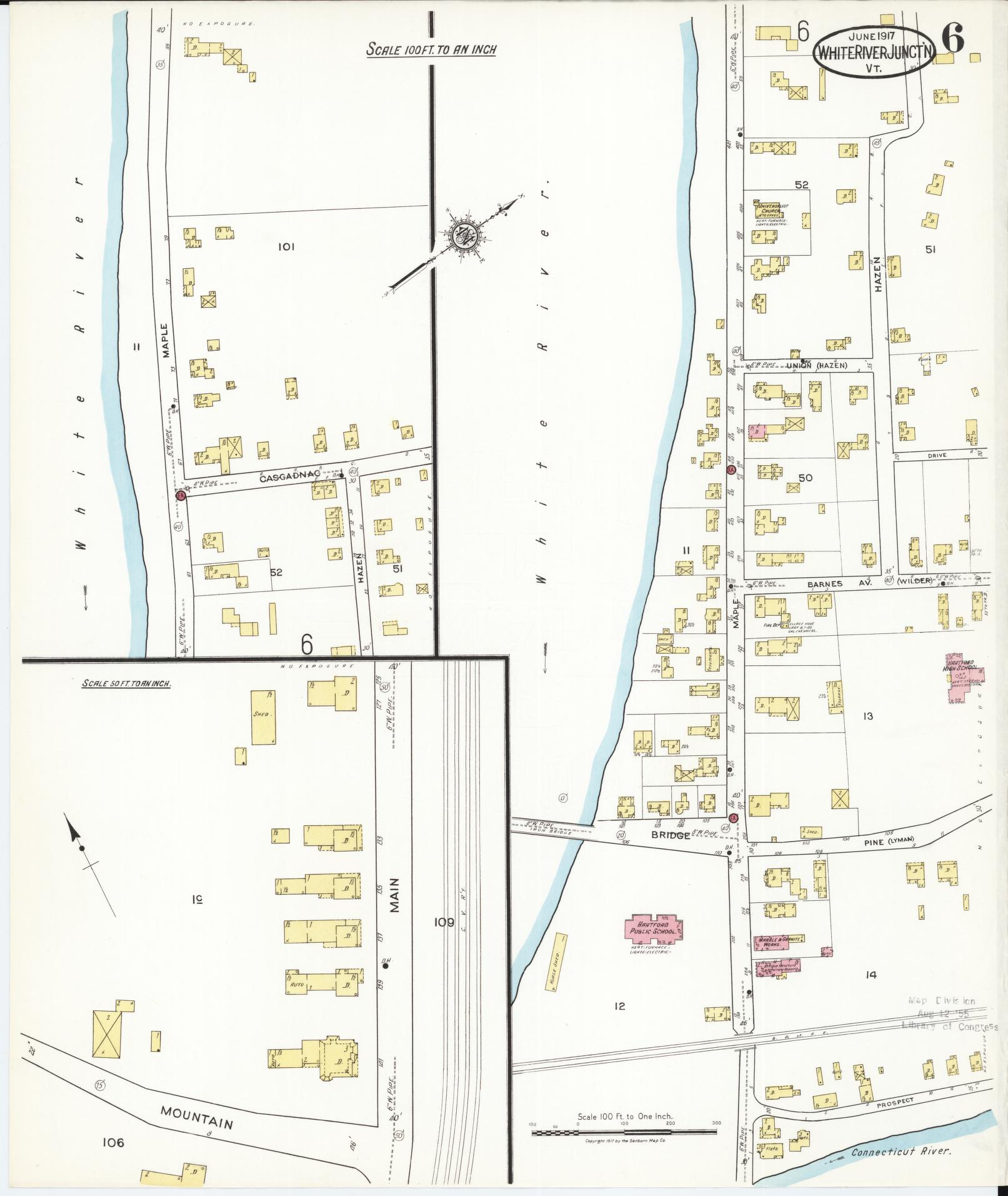 Sanborn Fire Insurance Map from White River Junction, Windsor County, Vermont (1917), Sheet #0006 - Complete Map Set gallery image, historic Sanborn map, vintage wall art, Vermont Vermont
