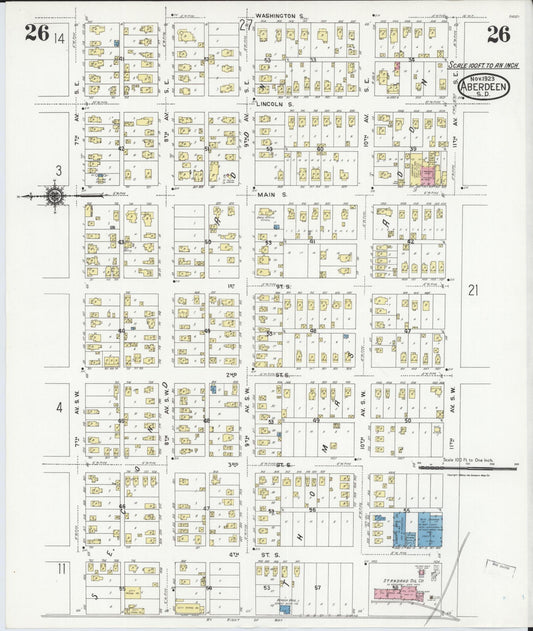 Sanborn Fire Insurance Map from Aberdeen, Brown County, South Dakota (1923), Sheet #0026 - Historic Sanborn Fire Insurance Map Print, vintage old map wall art, antique decor, genealogy gift, South Dakota South Dakota map