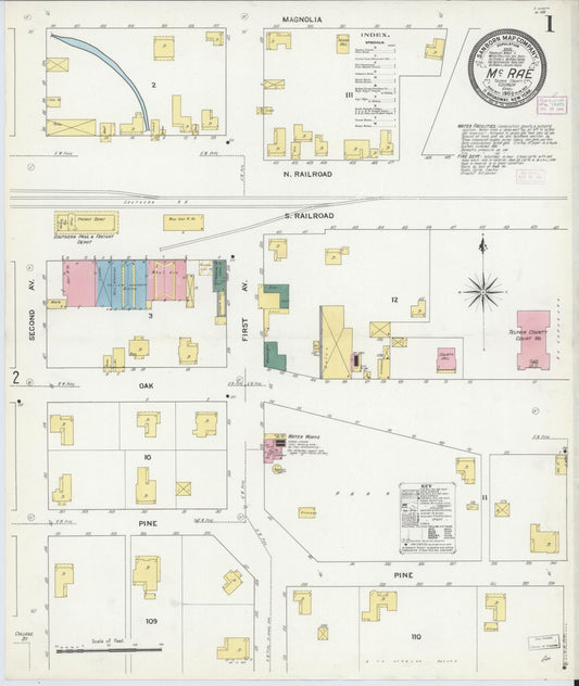 Sanborn Fire Insurance Map from Mcrae, Telfair County, Georgia (1909), Sheet #0001 - Complete Map Set gallery image, historic Sanborn map, vintage wall art, Georgia Georgia