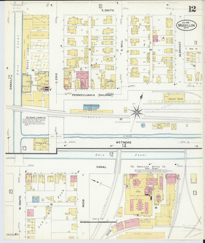 Sanborn Fire Insurance Map from Massillon, Stark County, Ohio (1908), Sheet #0012 - Historic Sanborn Fire Insurance Map Print, vintage old map wall art, antique decor, genealogy gift, Ohio Ohio map