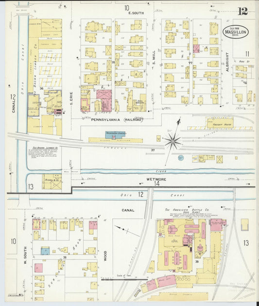 Sanborn Fire Insurance Map from Massillon, Stark County, Ohio (1908), Sheet #0012 - Historic Sanborn Fire Insurance Map Print, vintage old map wall art, antique decor, genealogy gift, Ohio Ohio map
