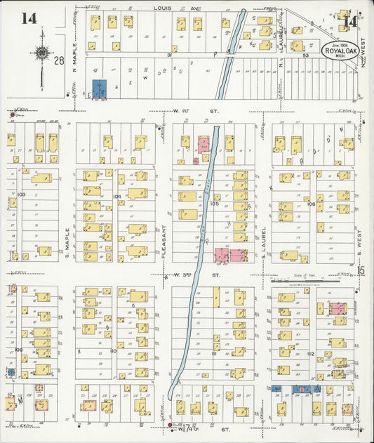 Sanborn Fire Insurance Map from Royal Oak, Oakland County, Michigan (1926), Sheet #0014 - Historic Sanborn Fire Insurance Map Print, vintage old map wall art, antique decor, genealogy gift, Michigan Michigan map