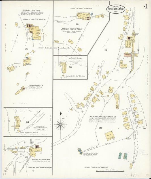 Sanborn Fire Insurance Map from Bingham Canyon, Salt Lake County, Utah (1902), Sheet #0004 - Historic Sanborn Fire Insurance Map Print, vintage old map wall art, antique decor, genealogy gift, Utah Utah map