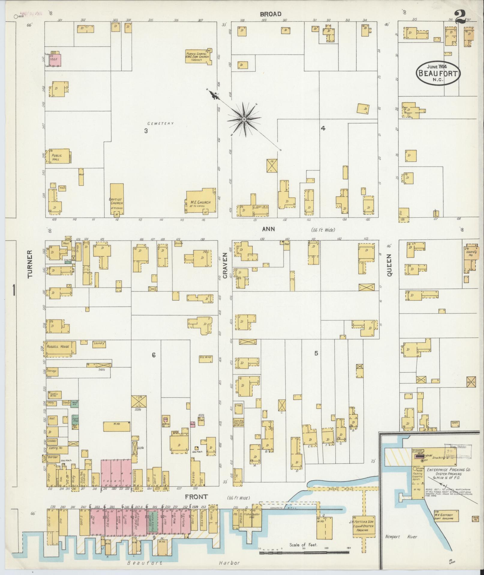 Sanborn Fire Insurance Map from Beaufort, Carteret County, North Carolina (1904), Sheet #0002 - Complete Map Set gallery image, historic Sanborn map, vintage wall art, North Carolina North Carolina