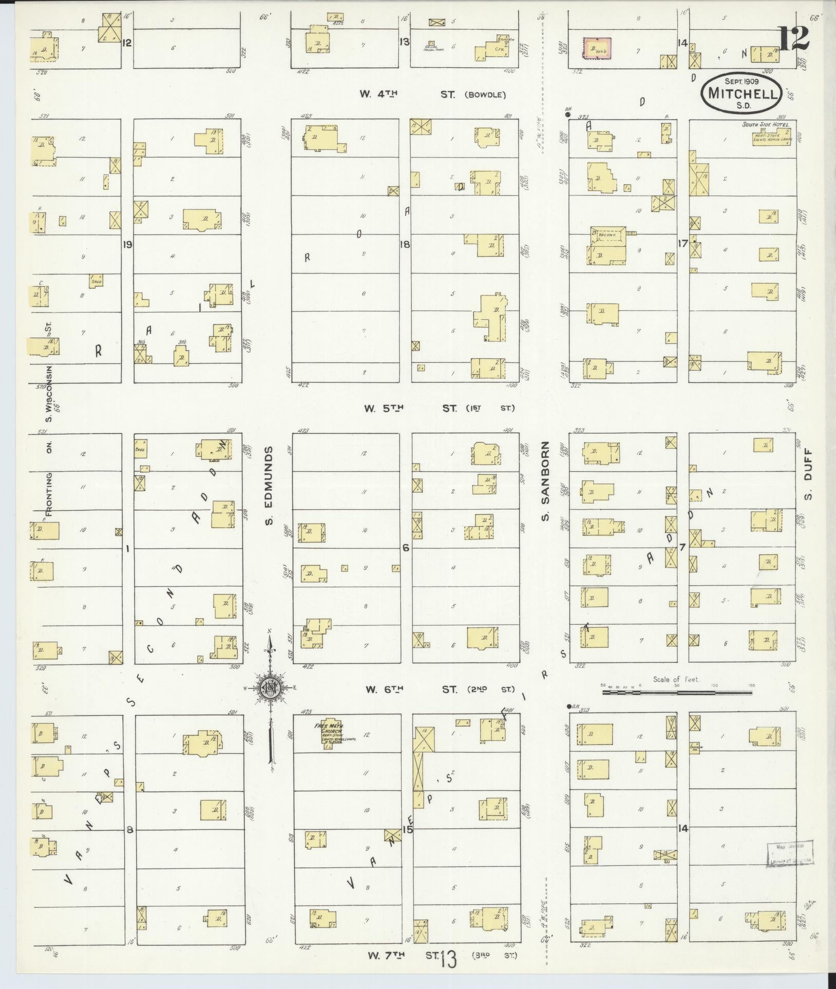 Sanborn Fire Insurance Map from Mitchell, Davison County, South Dakota (1909), Sheet #0012 - Complete Map Set gallery image, historic Sanborn map, vintage wall art, South Dakota South Dakota