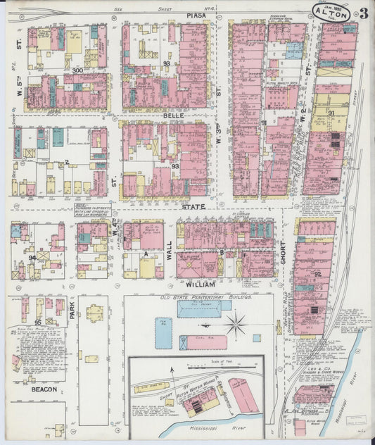 Sanborn Fire Insurance Map from Alton, Madison County, Illinois (1892), Sheet #0003 - Historic Sanborn Fire Insurance Map Print, vintage old map wall art, antique decor, genealogy gift, Illinois Illinois map