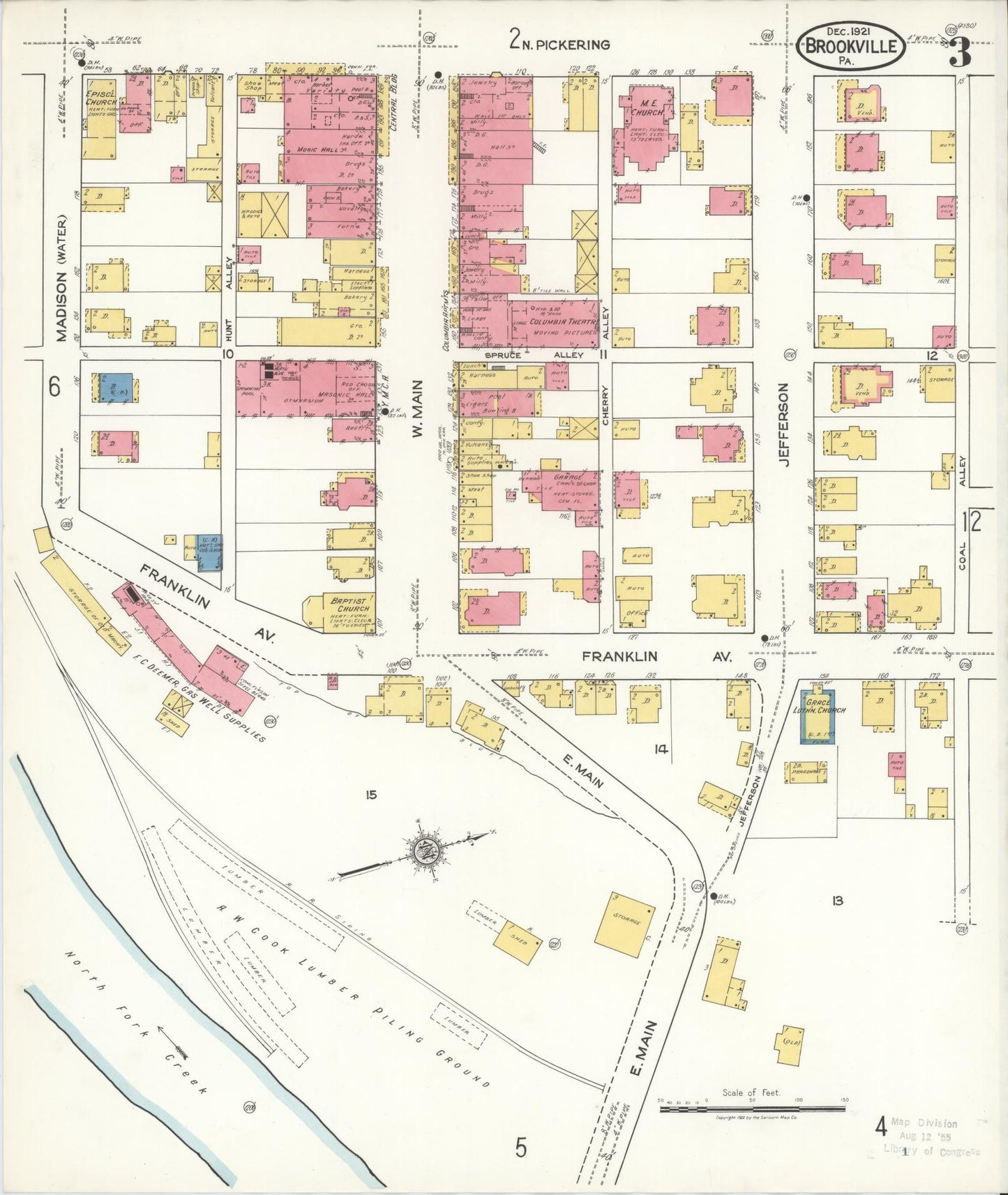 Sanborn Fire Insurance Map from Brookville, Jefferson County, Pennsylvania (1921), Sheet #0003 - Historic Sanborn Fire Insurance Map Print, vintage old map wall art, antique decor, genealogy gift, Pennsylvania Pennsylvania map