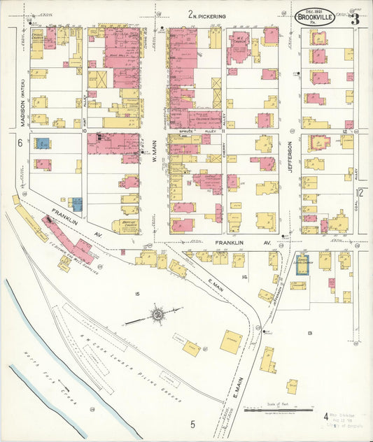 Sanborn Fire Insurance Map from Brookville, Jefferson County, Pennsylvania (1921), Sheet #0003 - Historic Sanborn Fire Insurance Map Print, vintage old map wall art, antique decor, genealogy gift, Pennsylvania Pennsylvania map