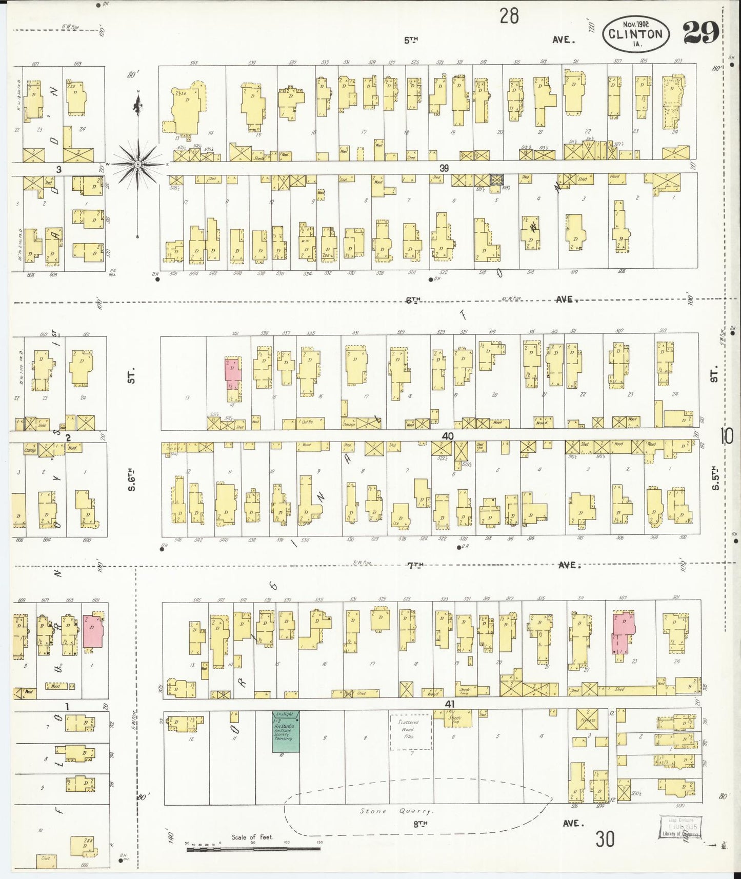 Sanborn Fire Insurance Map from Clinton, Clinton County, Iowa (1902), Sheet #0029 - Historic Sanborn Fire Insurance Map Print, vintage old map wall art