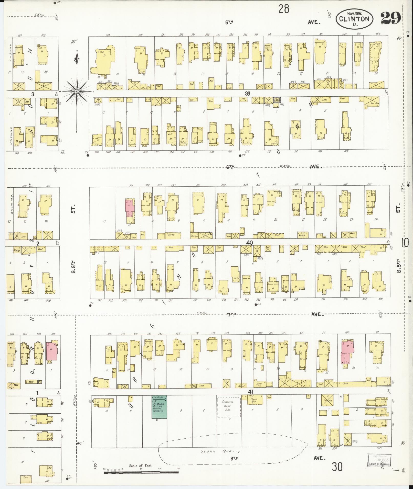 Sanborn Fire Insurance Map from Clinton, Clinton County, Iowa (1902), Sheet #0029 - Historic Sanborn Fire Insurance Map Print, vintage old map wall art