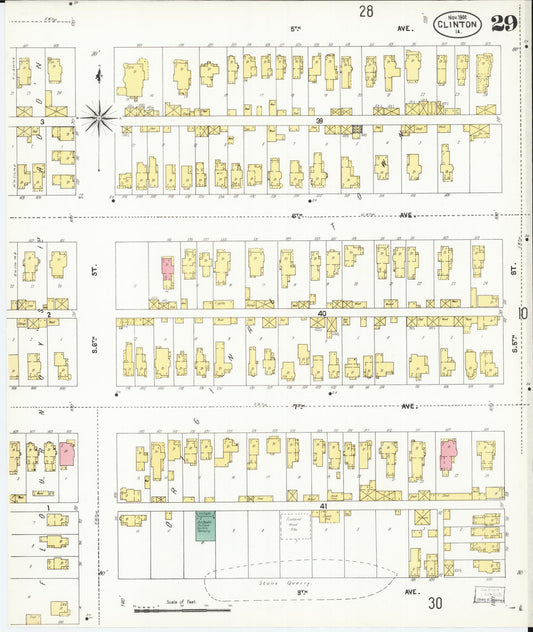 Sanborn Fire Insurance Map from Clinton, Clinton County, Iowa (1902), Sheet #0029 - Historic Sanborn Fire Insurance Map Print, vintage old map wall art